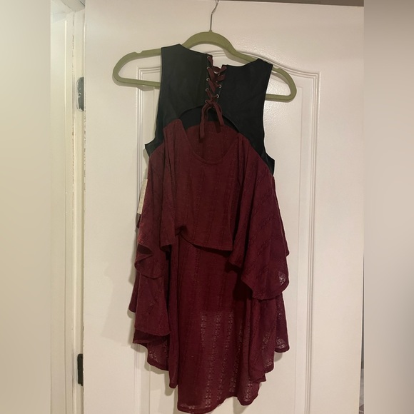 Free People  Lace w/Faux Leather Embroidered Tunic Top - Picture 5 of 7